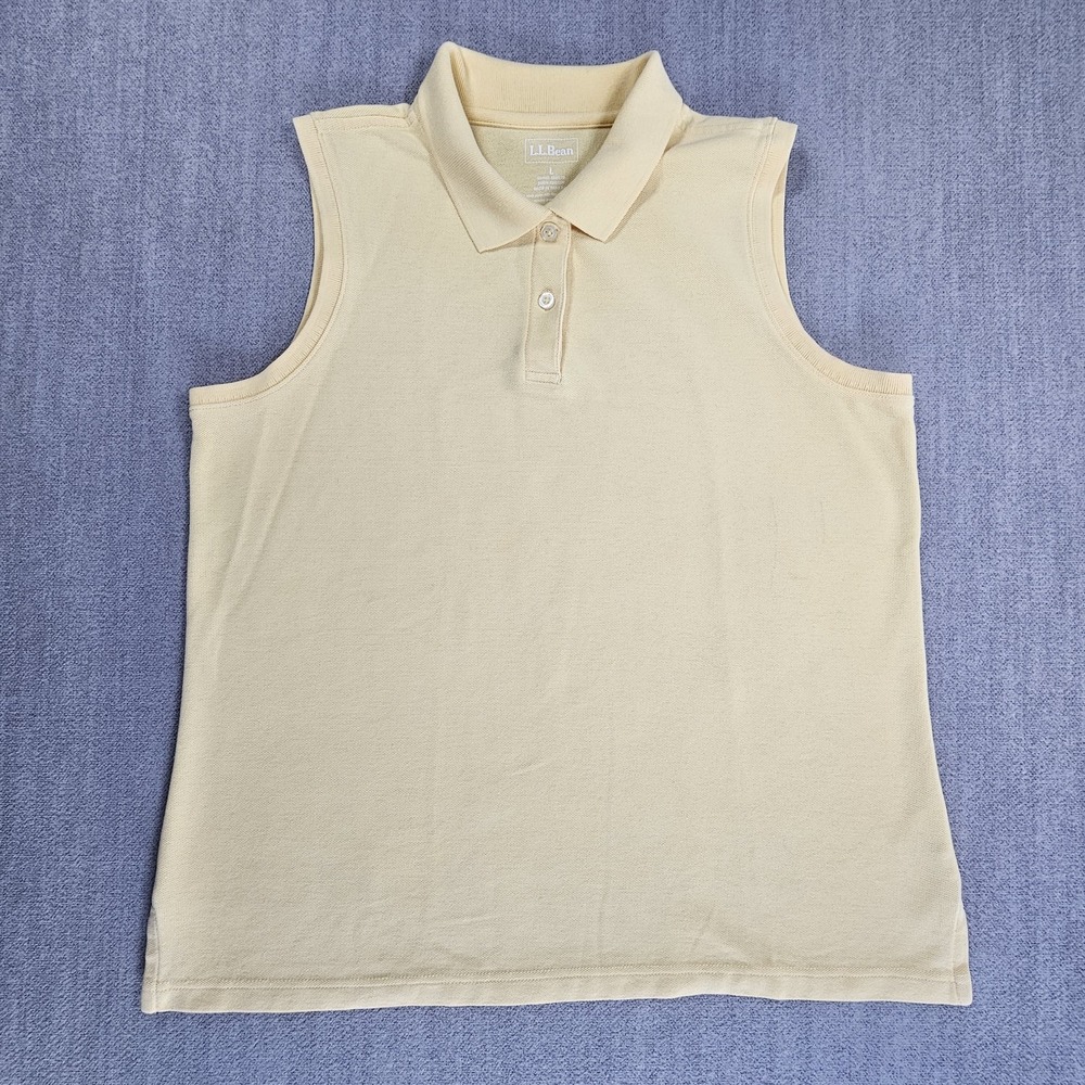 L.L. Bean Women's Slightly Fitted Yellow Sleeveless Polo Collared Button Sz L